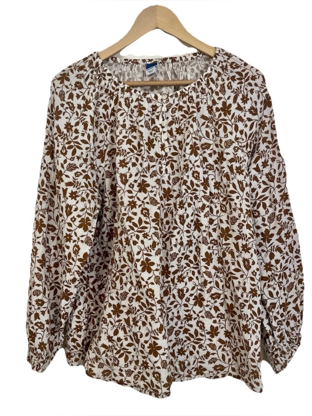 Old Navy Floral Peasant Blouse - Brown & White